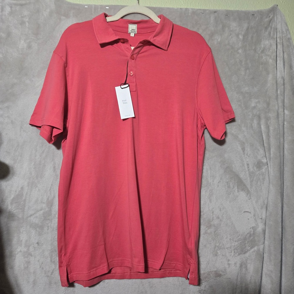 Swet Tailor Mens Polo Shirt Short Sleeve Coral Casual Everyday‎ Sz L Preepy Golf